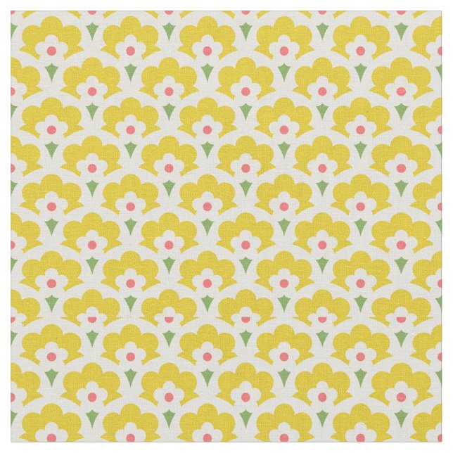Retro Yellow Flower Garden Pattern Fabric (Close Up)