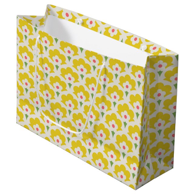 Retro Yellow Flower Garden Pattern Large Gift Bag (Front Angled)