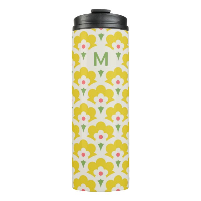 Retro Yellow Flower Garden Pattern Thermal Tumbler (Front)