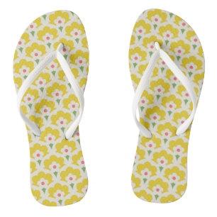 Retro Yellow Flower Garden Pattern Thongs