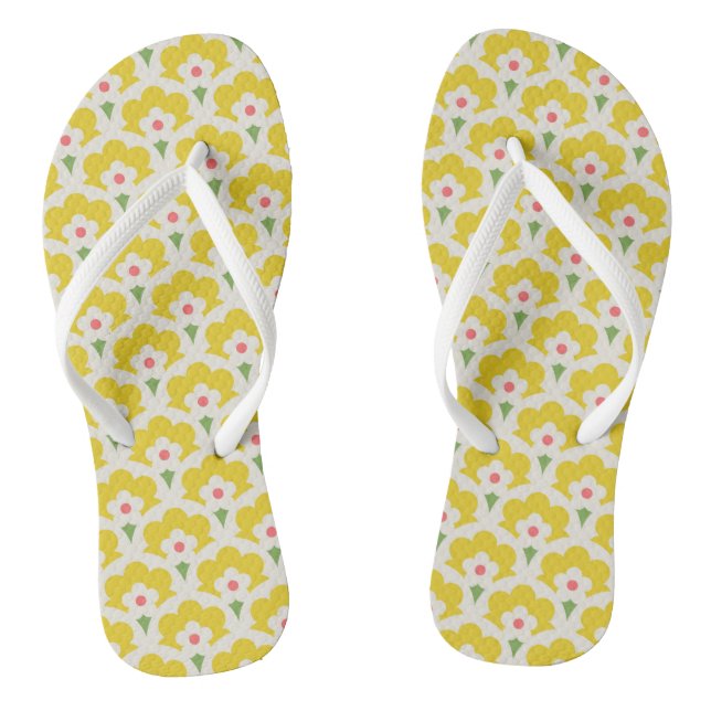 Retro Yellow Flower Garden Pattern Thongs (Footbed)