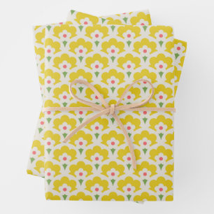 Retro Yellow Flower Garden Pattern Wrapping Paper Sheet