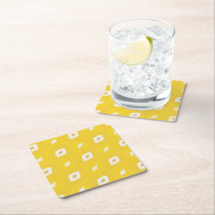 Retro Yellow Geometric Pattern Paper Coaster