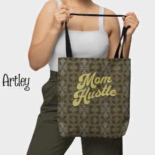 Retro Yellow Green floral pattern Mum Hustle  Tote Bag