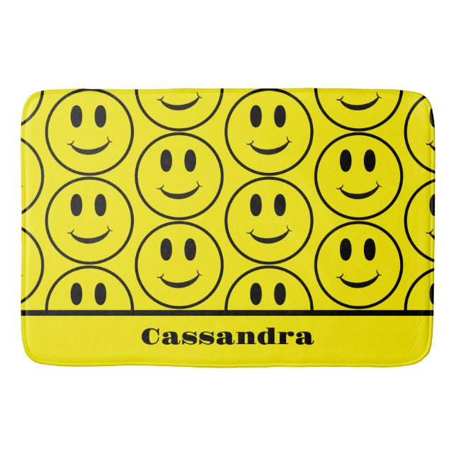 Retro Yellow Happy Face Smiling pattern Bath Mat (Front)