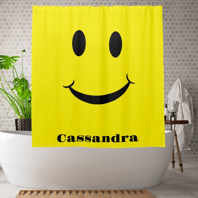 Retro Yellow Happy Face Smiling  Shower Curtain (Creator Uploaded)