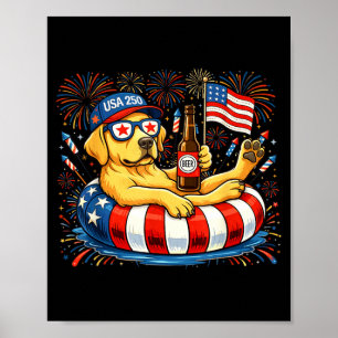 Retro Yellow Labrador Beer Usa 250th Anniversary Poster