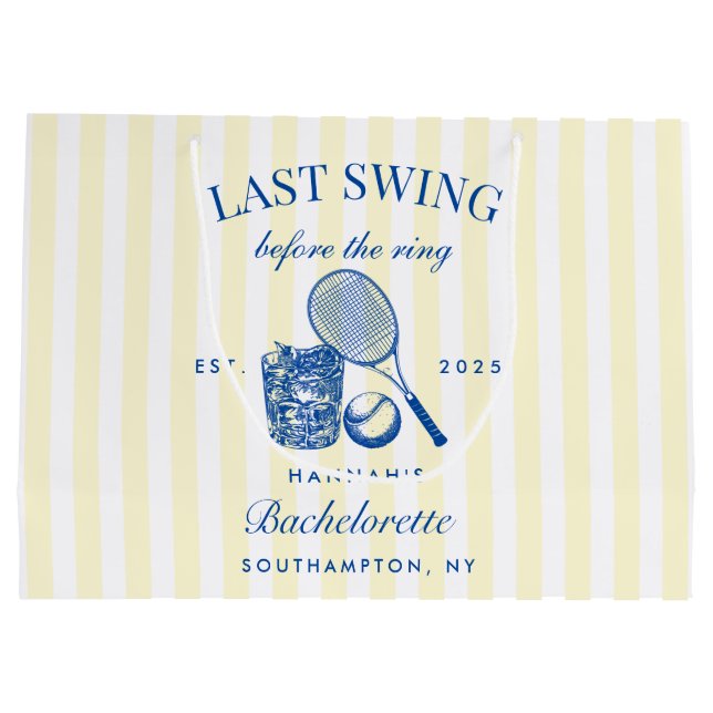 Retro Yellow Last Swing Before The Ring Tennis Bac Large Gift Bag (Back)