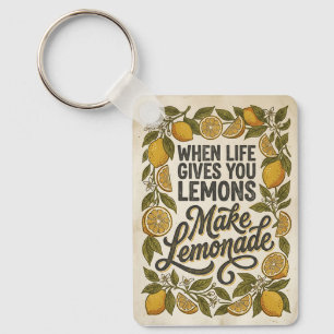 Retro Yellow Lemon Inspiration Quote Key Ring