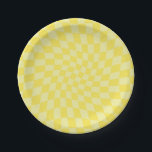 Retro Yellow Lemonade Checks Warped Chequerboard  Paper Plate<br><div class="desc">Perfect warped chequered design. Modern warped checkers. This nice retro psychedelic design takes you to the wonderland. Warped checks in pastel colours. Twirl and swirl,  twist checks,  chequered pattern</div>