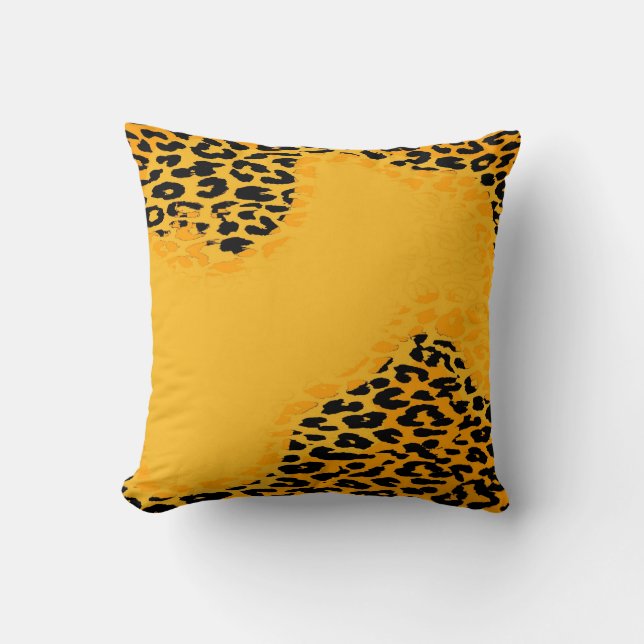 Retro Yellow Leopard Print and Modern Design Cushion (Front)