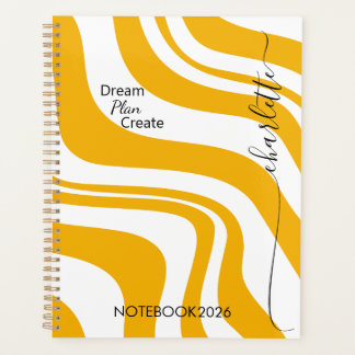 Retro Yellow Lines Scripted Name Yearly Planner