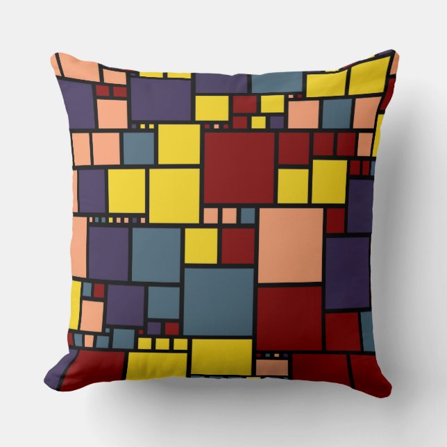 Retro Yellow Maroon Purple Squares Pattern Cushion (Front)