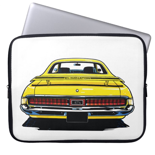 Retro Yellow Muscle Car Rear Pop Art Illustration Laptop Sleeve (Front)