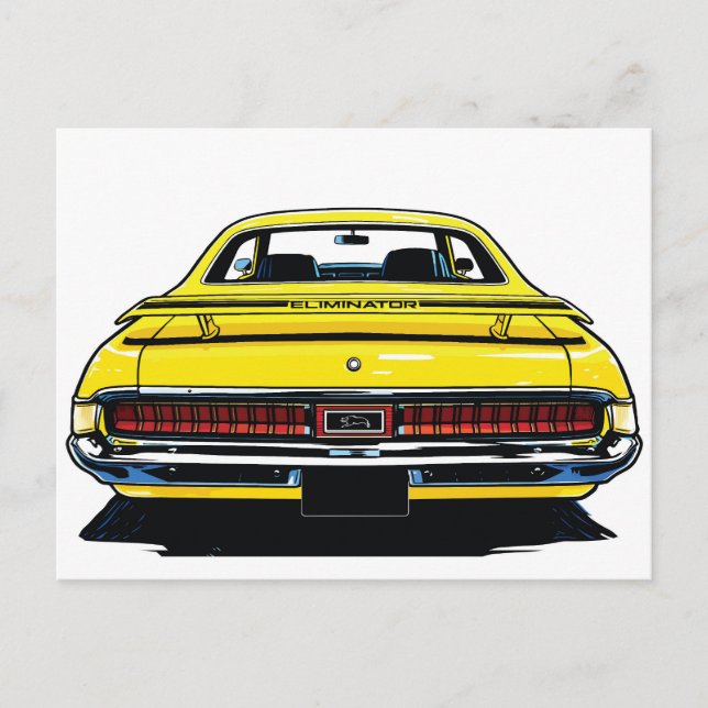 Retro Yellow Muscle Car Rear Pop Art Illustration Postcard (Front)