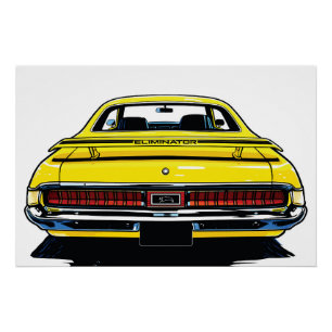 Retro Yellow Muscle Car Rear Pop Art Illustration Poster