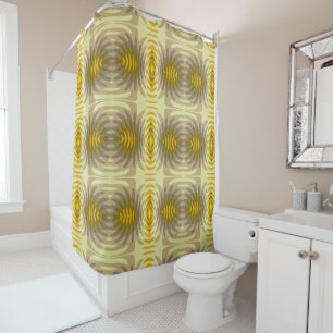 Retro Yellow & Olive Sunburst Shower Curtain 