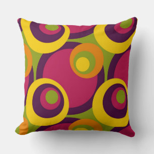 Retro Yellow Orange Lime Purple Fifties Pattern Cushion