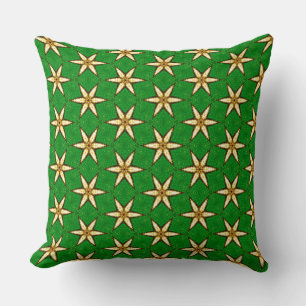 Retro Yellow Petal Pointed Flowers on Green Grass Cushion
