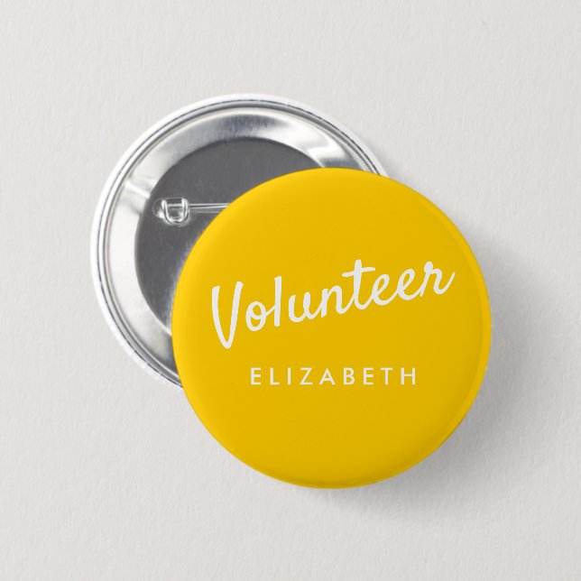 Retro Yellow Pin-back Volunteer Buttons (Front & Back)