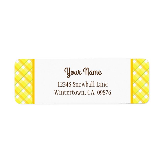 Retro Yellow Plaid Editable Return Address Label (Front)