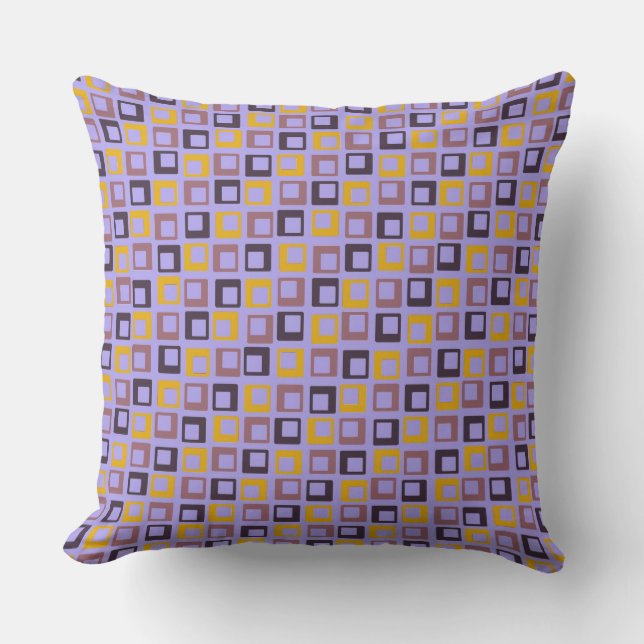 Retro Yellow Purple Squares Pattern Cushion (Front)