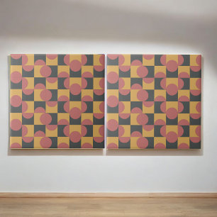 Retro Yellow Red Black Half Circle Chequered  Ceramic Tile