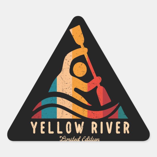 Retro Yellow River Kayaking Triangle Sticker (Front)