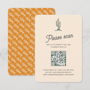 Retro Yellow Saguaro Cacti Desert Wedding QR Code RSVP Card