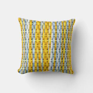 Retro yellow stripes wicker graphic design cushion