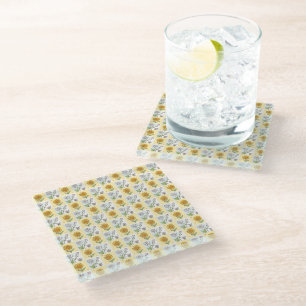 Retro yellow sunflower Floral Birthday party Glass Coaster