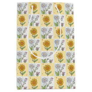 Retro yellow sunflower Floral Birthday party Medium Gift Bag