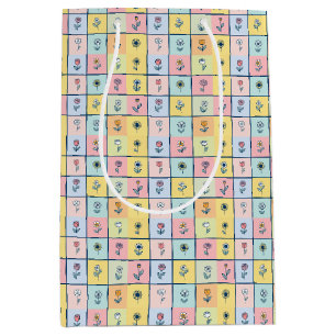 Retro yellow sunflower Floral Birthday party Medium Gift Bag