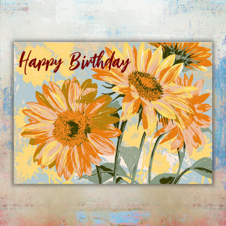 Retro Yellow Sunflowers Floral Garden Birthday Card