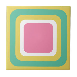 Retro Yellow Teal White Pink Ceramic Tile