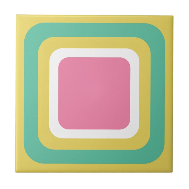 Retro Yellow Teal White Pink Ceramic Tile (Front)