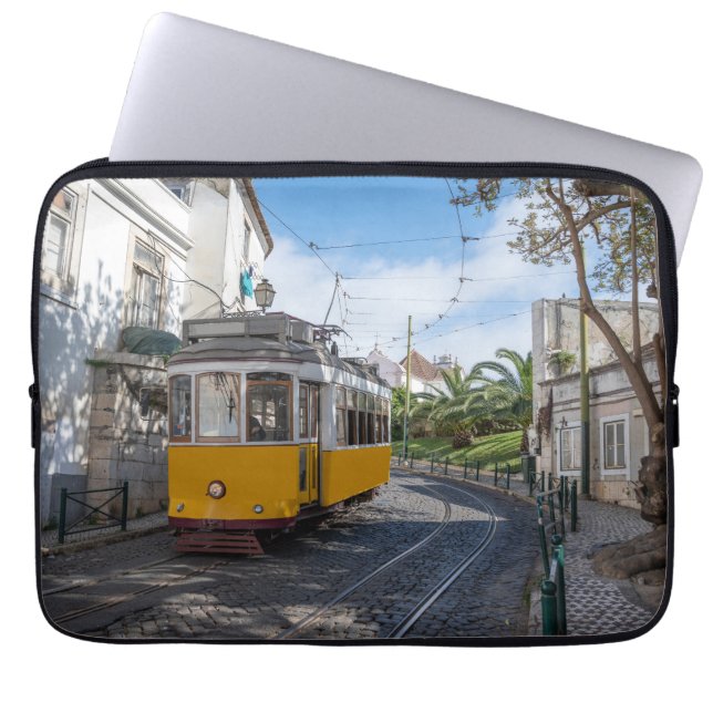 Retro yellow tram on street in Lisbon, Portugal Laptop Sleeve (Front)
