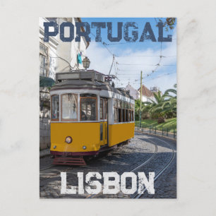 Retro yellow tram on street in Lisbon, Portugal Postcard