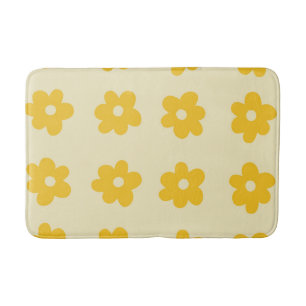 Retro Yellow Tropical Simple Flower Pattern Bath Mat