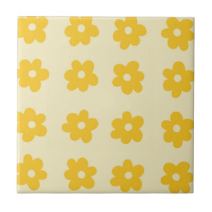 Retro Yellow Tropical Simple Flower Pattern Ceramic Tile
