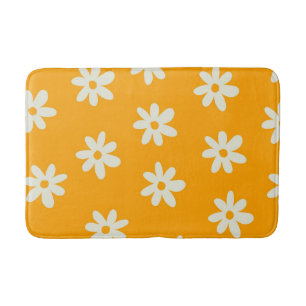 Retro Yellow White Floral Simple Flower Pattern Bath Mat