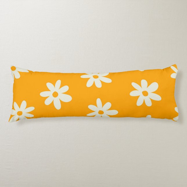 Retro Yellow White Floral Simple Flower Pattern Body Cushion (Front)