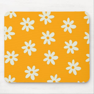Retro Yellow White Floral Simple Flower Pattern Mouse Pad