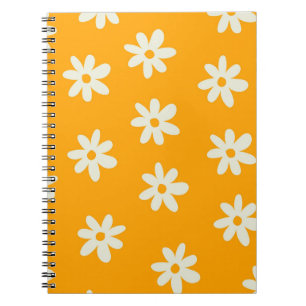 Retro Yellow White Floral Simple Flower Pattern Notebook
