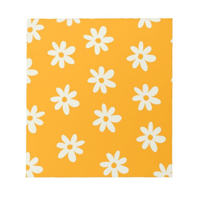 Retro Yellow White Floral Simple Flower Pattern Notepad (Front)