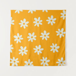 Retro Yellow White Floral Simple Flower Pattern Tapestry