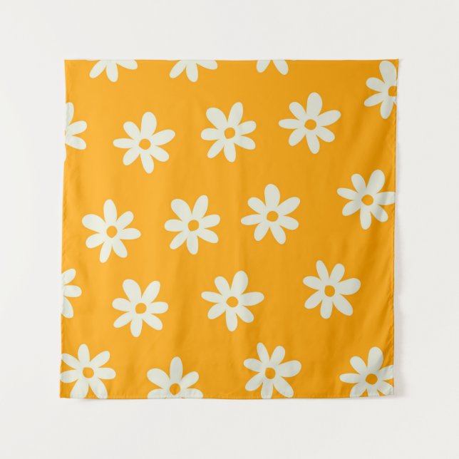 Retro Yellow White Floral Simple Flower Pattern Tapestry (Front)