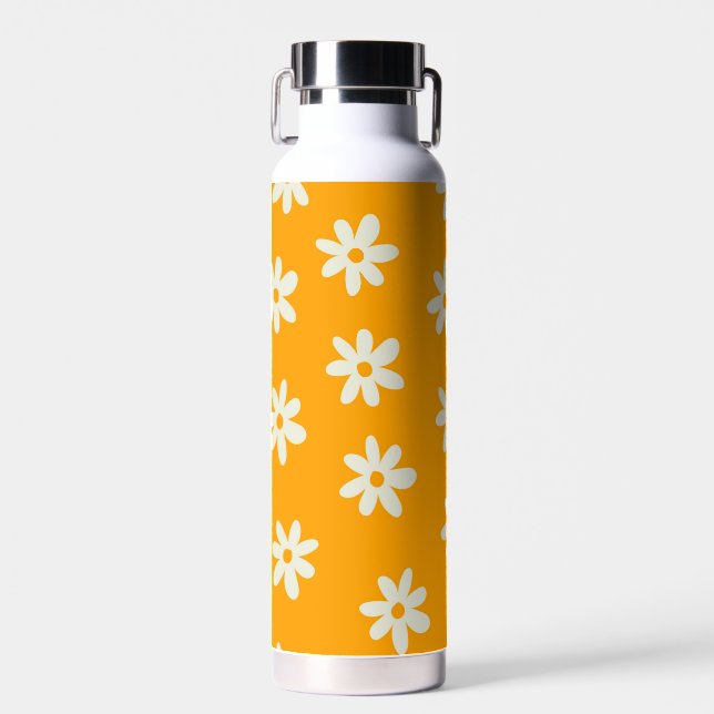 Retro Yellow White Floral Simple Flower Pattern Water Bottle (Front)