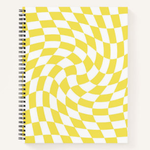 Retro Yellow White Warped Checks Chequered Notebook