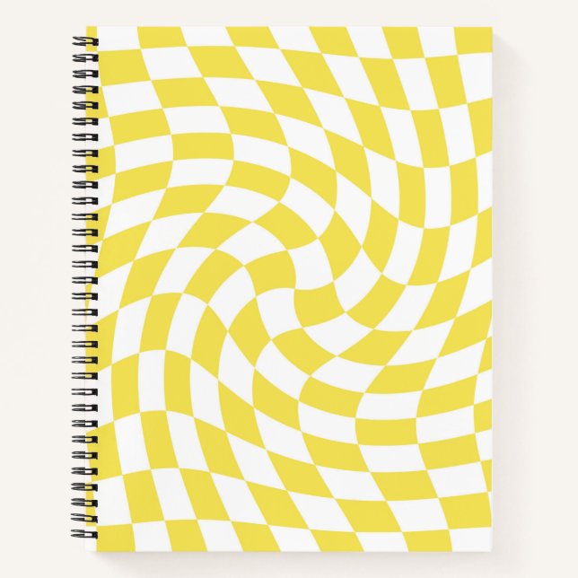 Retro Yellow White Warped Checks Chequered    Notebook (Front)